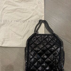 Stella McCartney Chamois Shiny Dotted Quilted Mini Falabella Tote Ruthenium